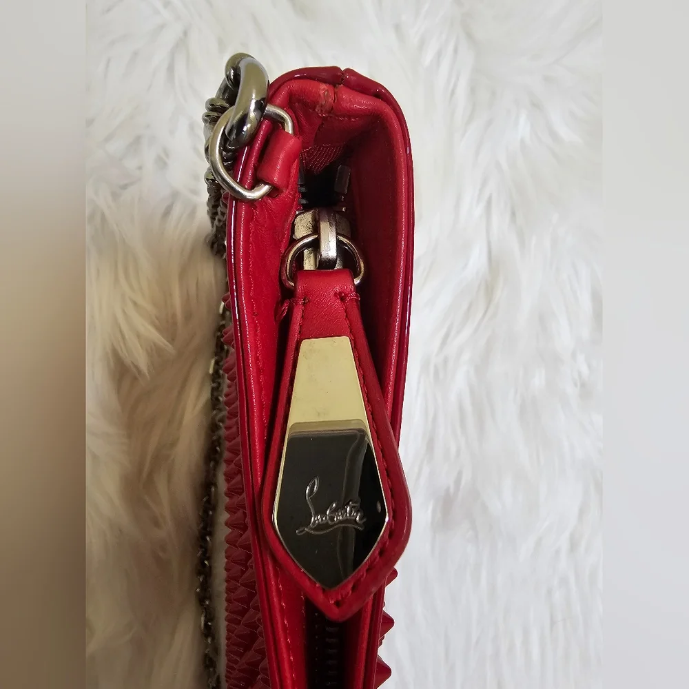 CHRISTIAN LOUBOUTIN Red Patent Leather Loubiposh Spiked Clutch Bag - Picture 9 of 17